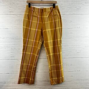 Anthropologie Yellow Plaid Cropped Essential Pants Size 8